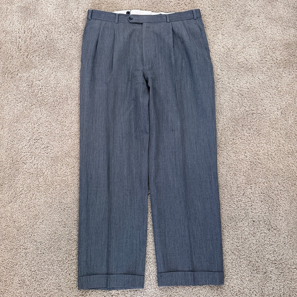 Vintage Brooks Brothers Pants Mens 36x30 Gray Wool Gabardine Pleated Flowy 90s